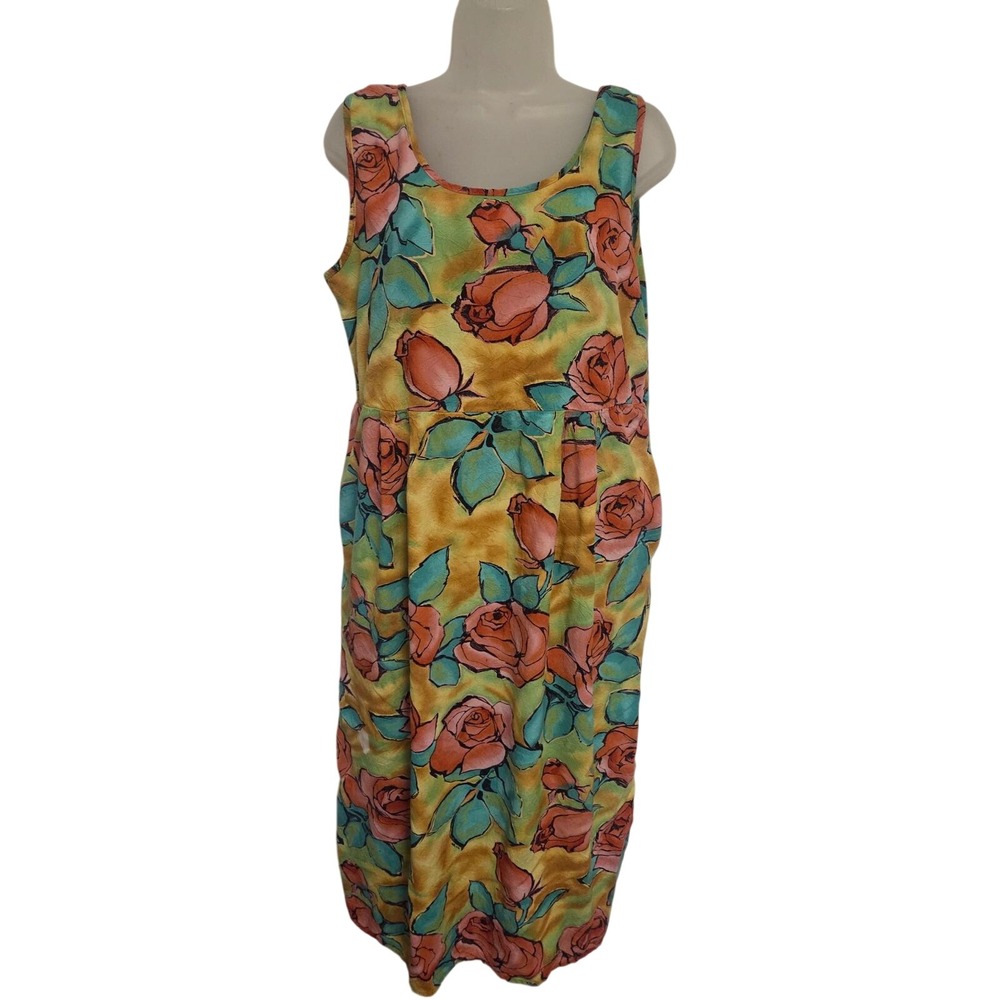Jams World Vintage Floral Sleeveless Maxi Dress Multi Color Rose Print Large